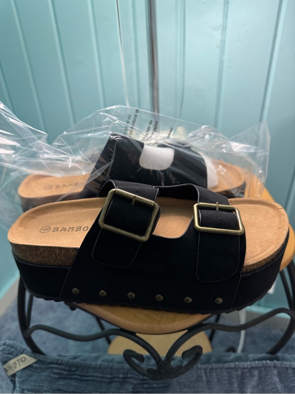 Bamboo platform sandals brand new never worn still in box, free people vibes